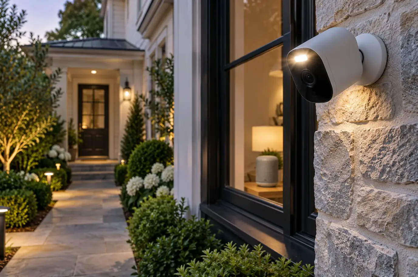 Wireless spotlight security camera integrated into a Greenwich home entry