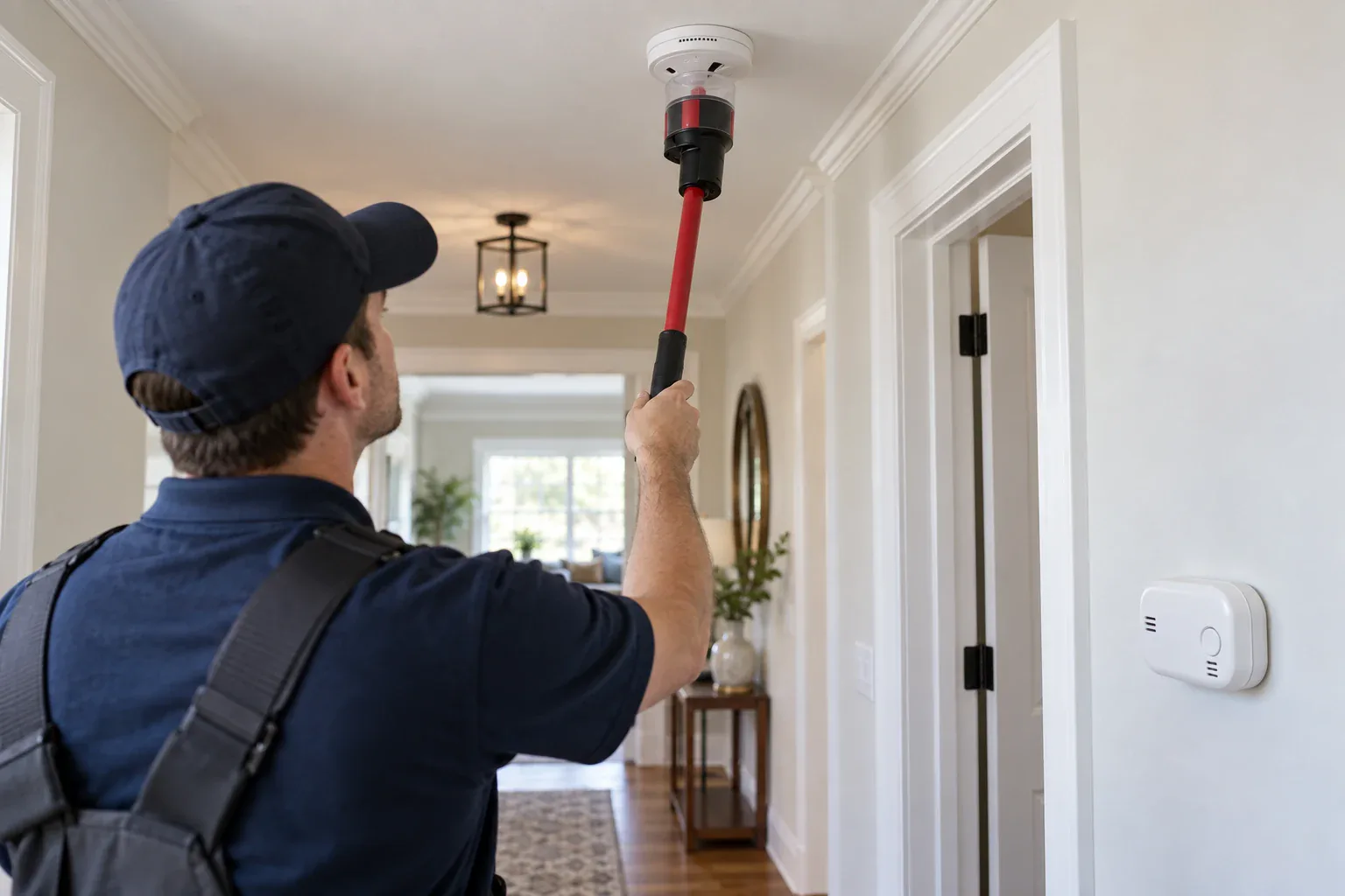Red fire alarm pull station mounted on a wall