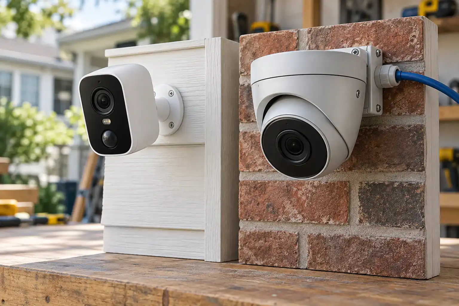 Security camera comparison showing two different camera types