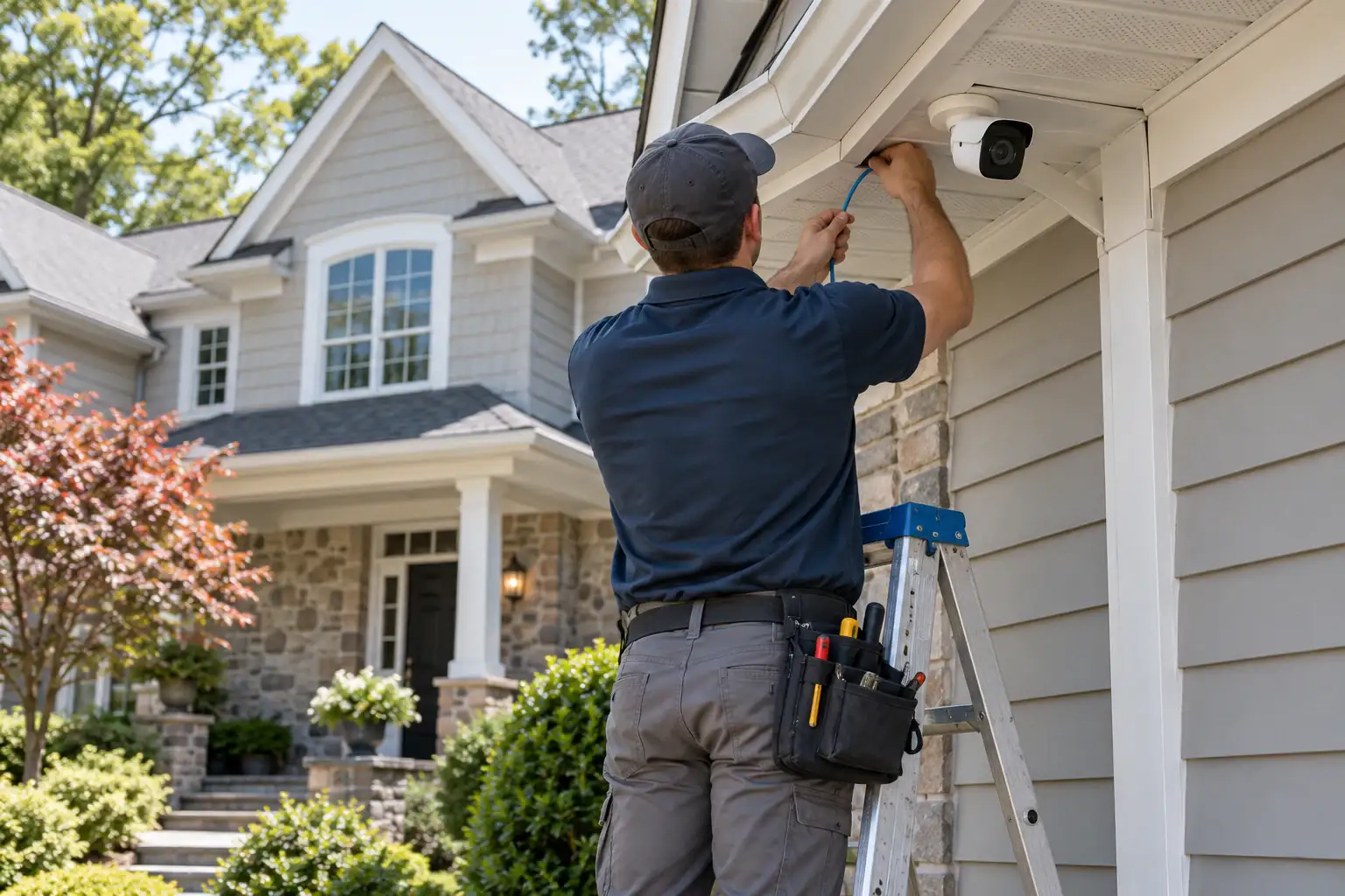 Professional security camera mounted on modern building exterior